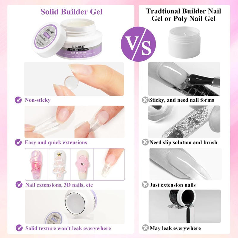 MIZHSE Solid Builder Gel for Nails, 60g Large Capacity Clear