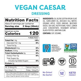Fody Foods Ceasar Salad Dressing, 8 Oz, Garlic and Onion Free, Low FODMAP Certified, Gut & IBS Friendly, Vegan, Non-GMO, Gluten Free, Keto Friendly