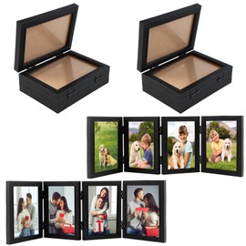 4 Pcs Hinged Photo Frames 4x6 inch, Folding Picture Frame with High Definition Glass, 4 Opening Photo Frame Black Collage Frames for Birthday Anniversary Holiday