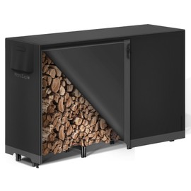 Mars Explo 6ft Firewood Log Rack with Cover Outdoor, Heavy Duty Indoor Outdoor Firewood Storage Log Rack with Cover Combo Set Black