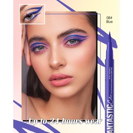 Matte Liquid Eyeliner Pen, Waterproof, Colourful Eyeliner Pen Lasts 24 Hours, Pigmented With Long-Lasting, Smudgeproof, Ultrapigmented, Quick Drying, Creates Defined Lines, Vegan-08 Blue