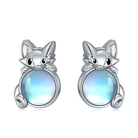 Seiyang Cat Stud Earrings Moonstone Earrings S925 Sterling Silver Jewelry Gifts for Women Girls