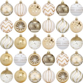 Christmas Baubles Christmas Tree Decoration Set, 30 Pieces 60 mm Plastic Christmas Tree Baubles with Hanger, Christmas Tree for Christmas, Wedding, Party (Gold)