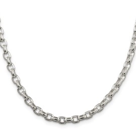 GlittersandGold Sterling Silver 4.4mm Oval Fancy Rolo Chain Necklace