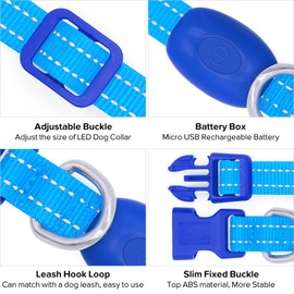 BSEEN Light Up Dog Collar, Rechargeable LED Dog Collar Reflective Glowing Pet Collar for Puppies & Cats, Safety Dog Lights for Night Walking (Blue)