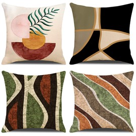 ZHAOMIMI Set of 4 Decorative Cushion Covers, Cotton Linen Cushion Cover, Decorative Cushion, Sofa Cushion for Couch, Car, Bedroom, 45 x 45 cm (Abstract Painting)