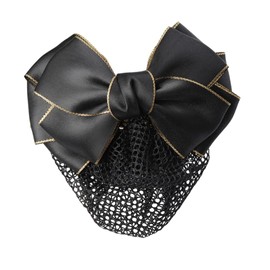 Chignon Net Barrette with Net Bun Net Ribbon, Large Hair Net, Hair Net Ribbon, Women's Hair Accessory, Hair Clip (Black, Satin)