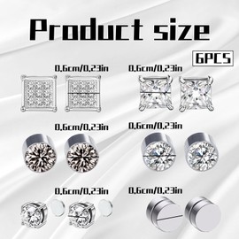 Magnetic Earrings for Men, 5 Pairs Clip on Earrings for Women & Men, Magnetic Ear Stud Non Piercing, Fake Earring Jewelry for Birthdays & Anniversaries (Silver, 6 mm)