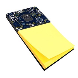 Caroline's Treasures BB5114SN Blue Flowers Black Pug Sticky Note Holder Sticky Note Dispenser Self-Sticky Note Pads, Memo Pads Blank Desk Accessories