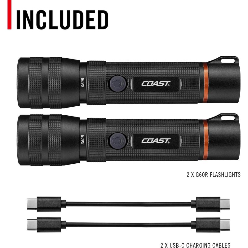 2 pezzi Coast G60R 1000 lumen torcia ricaricabile impermeabile