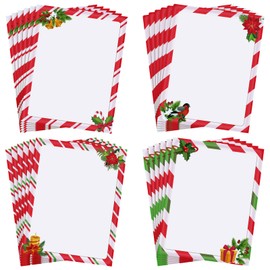 Teling 48 Sheets Christmas Poinsettia Stationary Papers 8.5 x 11'' Cardinal Printer Paper Xmas Pine Cones Berries Letterhead Vintage Holiday Writing Letter Paper for Notes Greeting Invitations Office