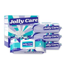 Jolly Care Jolly Care Wet Wipes for Adults, Cleansing Multi-Tasking Wipes, Disposable Unscented 99% EDI Pure Water Wipes for Sensitive Skin, 4 Flip-Top Packs (240 Wipes Total)