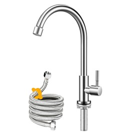 Cold Water Faucet Only,Single Handle Single Hole Cold Water Kitchen Faucet Brushed Nickel Stainless Steel Cold Faucet for Kitchen.Outdoor(Stainless Steel nut, 2.6” Threaded Rod,)