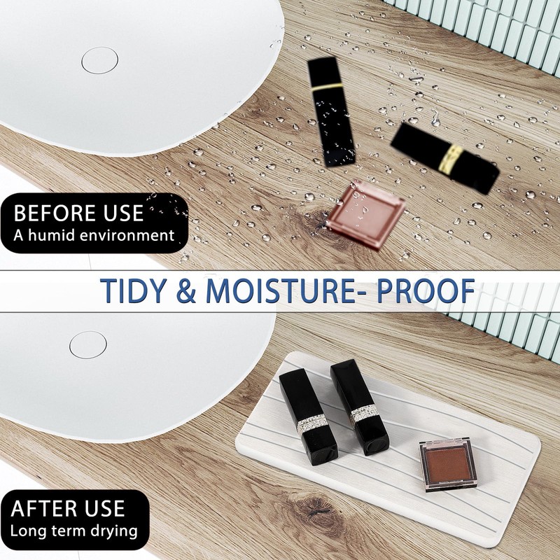 3PCS Water Absorbing Stone Tray, Fast Drying Stone Sink Tray,