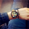 Women's Multicolor Denim Artificial Leather Strap Number Turntable Quartz Bracelet