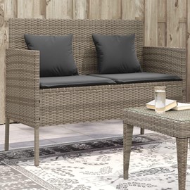 Benicabaly Cozy Patio Bench with Cushions for Relaxing Outdoor Moments, Stylish Gray Rattan with Storage Function