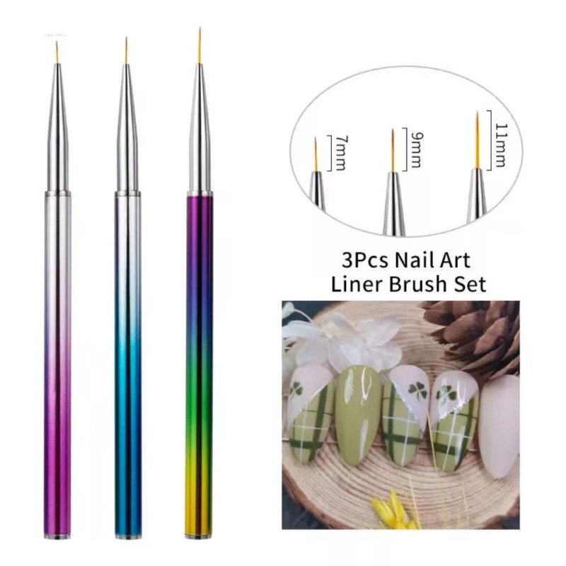 noved 3 Pincel Liner Cuerpo De Aluminio Profesionales