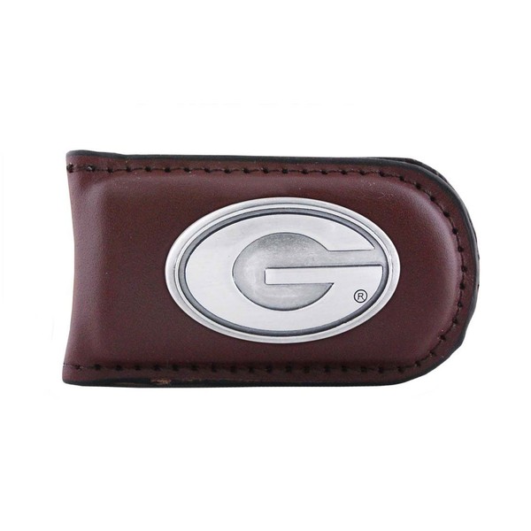 NCAA Georgia Bulldogs Brown Leather Magnet Concho Money Clip, One