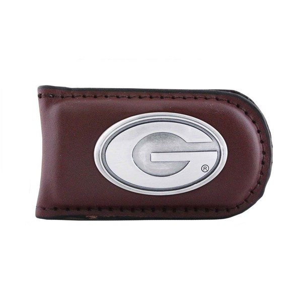 NCAA Georgia Bulldogs Brown Leather Magnet Concho Money Clip, One