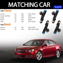 YLATG Fuel Injectors for Chevy Cruze 2011-2015,Sonic 2012-2016 2018,Cruze Limited 2016,Trax 2013-2016;For Buick Encore 2013-2015 2017-2019, L4 1.4L,OEM#0280158205,62711,FJ1150,2173432 (4 Pcs)