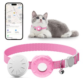 Cat Tracker Collar,No Monthly Fee Cat Tracker(iOS Only),Waterproof Pet Tracker for Cats with Safety Elastic Buckle,Works with Any Collar,Compatible with Apple Find My App not for Android-Pink