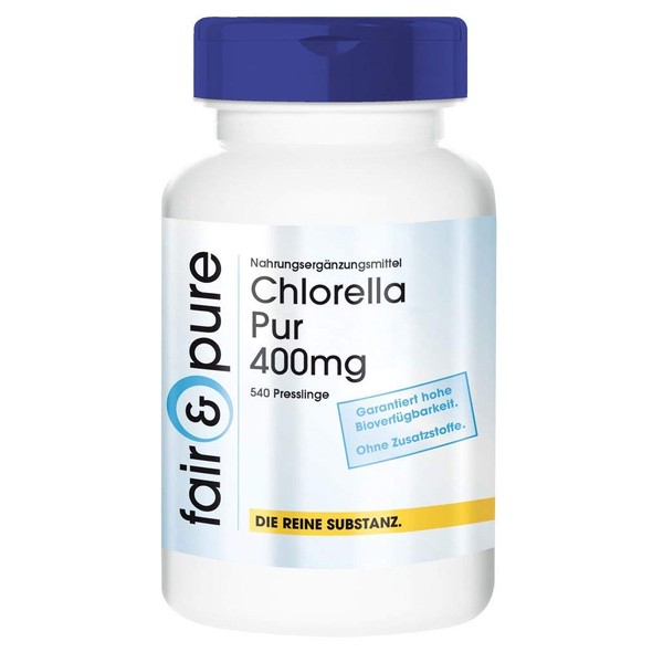 Fair & Pure® - Clorella pyrenoidosa 400mg - Polvere compressa d'alga Clorella - Vegan - 540 Compresse