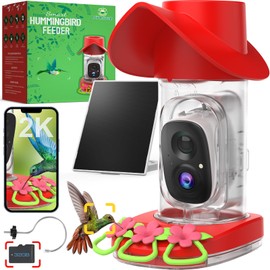 birdsnap® Hummingbird Feeder with Camera Solar Powered, 2K Live Stream AI Bird Identification with 32GB Card Ant Moat Weatherproof WiFi Smart Bird Feeder Camera for Outdoor Birds Watching Gifts