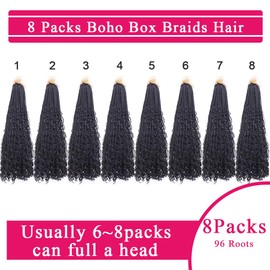 30 Inch Boho Box Braids Crochet Hair 8 Packs Bohomian Crochet Box Braids Curly Ends Pre-looped Messy Goddess Box Braids Hair Extension for Women 1B#