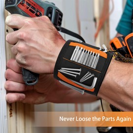 1PC Nylon Magnetic Wristband for Holding Screws, Lightweight Magnets Holds Screws, Nails, Drill Bits - Great Gift for Dad, Husband, Craftsmen (5-Row of Magnets+2 Pocket, Black)