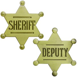 ForFine 1 PCS Sheriff Badge and 1 PCS Deputy Sheriff Metal Brooch Badges Pin Western Cop Star Badge Old West Prop for Adults, Kids, Party