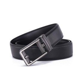 120CM Men’s PU Leather Belt with Automatic Steel Buckle, Detachable Men’s Comfort Waistband, Cuttable Belt Strap, 3.5CM Wide, Adjustable Men's Waistbands for Work, Home, Leisure (Black)