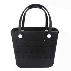 X Large Beach Bag, Oversized Rubber Beach Bag, Washable Open Tote Durable Tote Travel Bags (Advanced Black, Medium(14.5 * 12.8 * 6in))