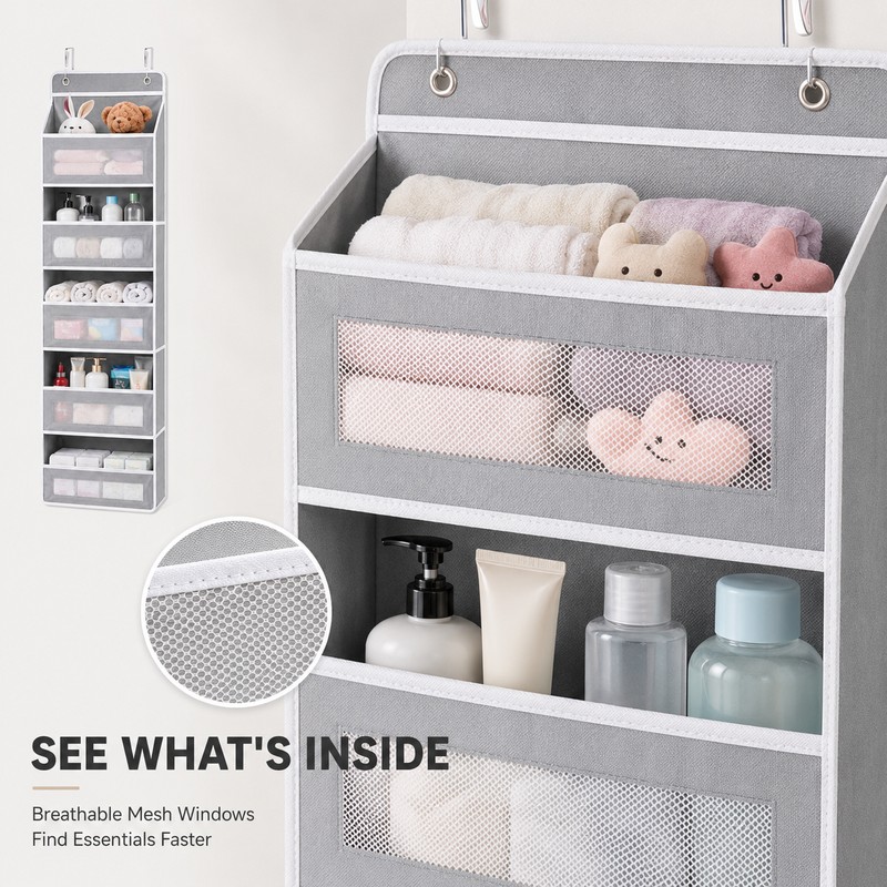 5-Shelf Over Door Hanging Storage Organizer with Large Capacity Pockets,