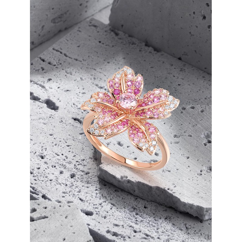 Santuzza 925 Sterling Silver Lily Ring Pink Sapphire Cubic Zirconia