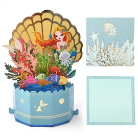 JanYoo 3D Birthday Card Pop-Up Card 3D Mermaids with Envelope, Sea World Holiday Celebrations Greeting Cards for Daughter Girl Friend