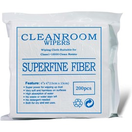 Szxtdzsw Industrial Cleanroom Cloth Wipes 6"x6" (Bag of 200 Pcs) Double Knit 100% Polyester Wipers Lint Free Cloths with Ultra-fine Filaments, Class 100 Cloths, Ultra-Soft Wipes CP14009