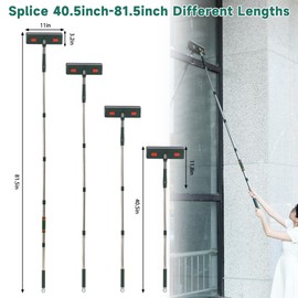 Window Squeegee Cleaner Tool with Extension Pole (81.5inch), 2-in-1 Squeegee for Window Cleaning Kit with Scrubber, Add Extra Pole Attachment Bendable Microfiber Feather Duster