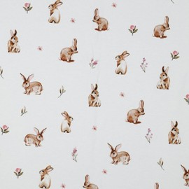 VmG-Store 1 m Jersey Fabric for Sewing Cotton Jersey Sewing Fabric No Sold by the Metre Children's Fabric (Hare with Flowers Digital Jb047)