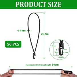 SUPAWAY Pack of 50 Expander with Hooks, 25 cm Long, Multifunctional Rubber Tensioner, Diameter 4 mm, Tarpaulin Tensioners with Hooks, Black, Spannfix Expander Loops for Camping Tarpaulin, Tent