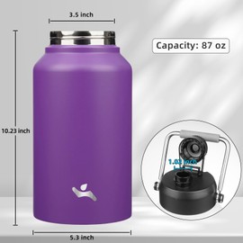 Konokyo Jug with Handle,87 oz Insulated Water Bottle with Carrying Pouch, Double Wall Vacuum Stainless Steel Metal Bottle,Purple