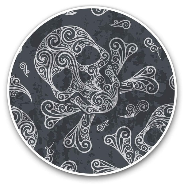 Vinyl Stickers (Set of 2) 7.5cm - Black Swirly Skull