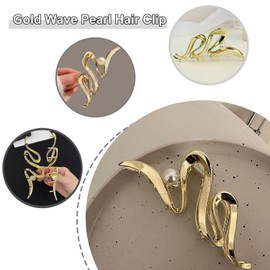 1Pcs Large Hair Claw Clips Metal Gold Snake Wave Hair Clips with Pearl Design Strong Hold Hair Jaw Clips for Thick or Thin Hair Irregular Wave Hair Clamp No-slip Grip Clips for Women Hair Accessories