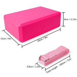 PUDSIRN Yoga Blocks Set, High Density EVA Foam Blocks, Non-Slip with Yoga Strap, Metal D-Ring to Improve Balance and Flexibility for Yoga, Pilates, Meditation (Pink)
