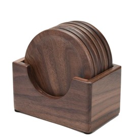 Qarmijaer 6Pcs Walnut Wood Coasters Placemats Decor Round Heat Resistant Drink Mat Home Kitchen Table Tea Coffee Cup Pad