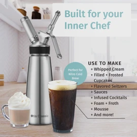 Otis Classic 304 Stainless Steel Whipped Cream Dispenser, 500ml w/ 3 Decorating Nozzles - Commercial Grade Quality Made of Food Grade Stainless Steel - Easy to Use and Clean Ideal for Desserts for Home Chef