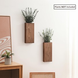 Wood Wall Planter Set of 2, Wood Wall Pocket for Greenery and Dried Flowers, Indoor Hanging Vase, Modern Farmhouse Wall Decor for Living Room Bedroom Office Eucalyptus Stems Decorations (Walnut)