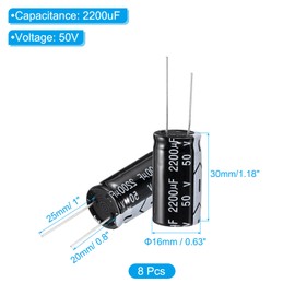 PATIKIL 50V 2200uF Electrolytic Capacitors, 8Pcs 16x30mm Aluminum High Frequency Electrolytic Capacitors for TV, LCD Monitor, Refrigerator, Circuit Boards, Black