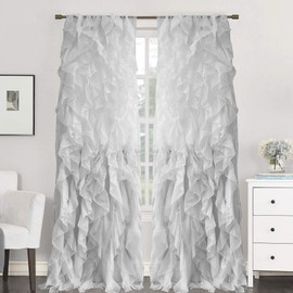 Sweet Home Collection Pair of Vertical Gathered Voile Curtains 84" x 50" Shabby Chic 84" x 50" Silver