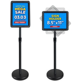 VAIIGO Sign Stand for Display - Adjustable 8.5x11 Inch Floor Standing Sign Holder, Pedestal Poster Stand for Vertical & Horizontal View, Indoor & Outdoor Use for Business, Mall, Restaurant - Black