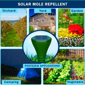 2 Pack PESTEZE Reusable Solar Mole, Snake, Gopher, Vole, Chipmunk, Groundhog & Woodchuck Repeller. Vibration Quietly & Humanely Deters Burrowing Rodents from Destroying Yard. Waterproof & EZ Install